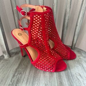 Chase + Chloe Red Suede Peep-Toe Heels